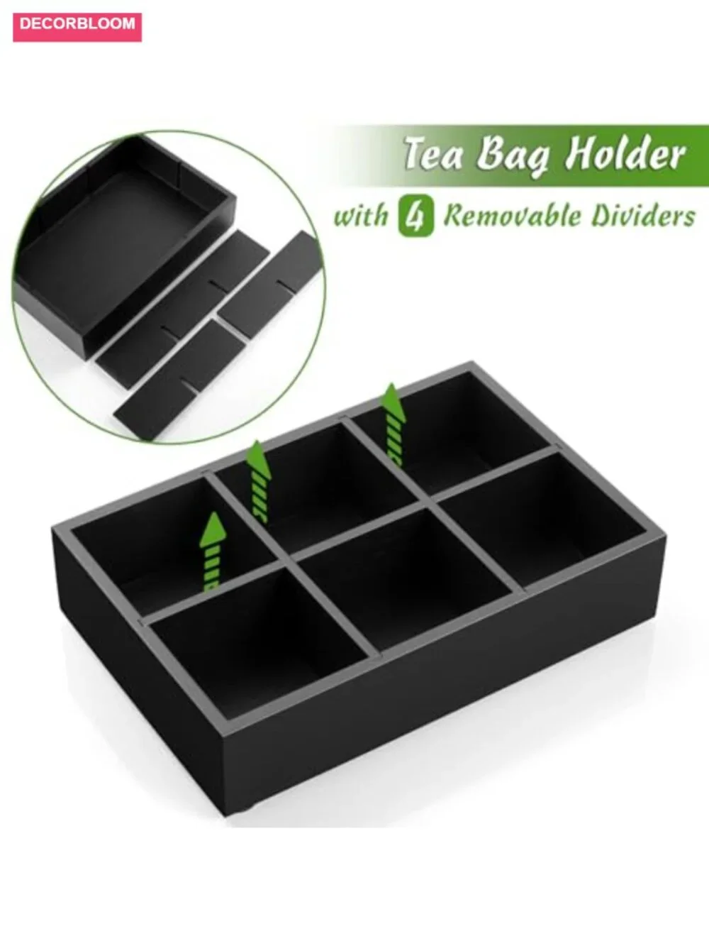 Wooden Tea Bag Organizer, 6 Compartment Tea Storage Box, Drawer Organization